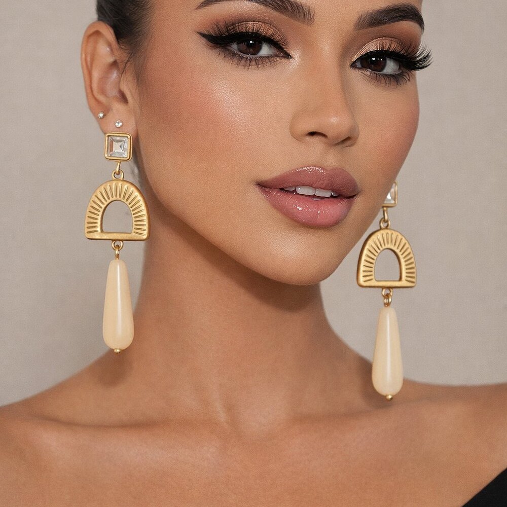 Ophelia Roe Gold‎ Tone and Nude Drop Earrings